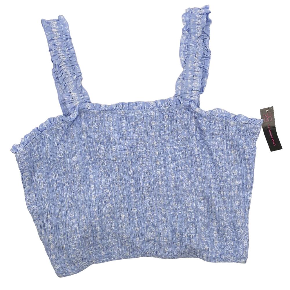 NO BOUNDARIES Floral Smocked Ruffle Crop Top Blue Size XXXL Summer Boho Coastal